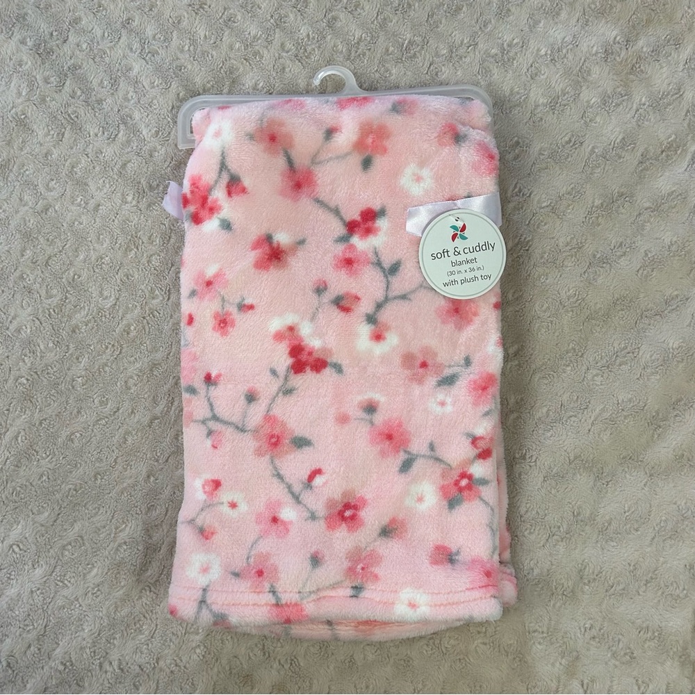 Baby Starters Cherry Blossom Baby Blanket Pink White Gray Floral Flowers Branch